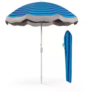 lot 171 image: Kadehome 6.5 ft. Metal Tassel Beach Market Patio Umbrella in Navy with Push Button Tilt