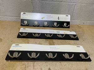 lot 430 image: LOT OF 3 Brightroom Modern Octopus 5 Rail Nickel Hooks Black Wall Mounted Decorative Hook Rack, Coat Rack, 22.5 Length