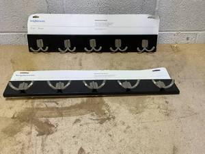 lot 440 image: LOT OF 2 Brightroom Modern Octopus 5 Rail Nickel Hooks Black Wall Mounted Decorative Hook Rack, Coat Rack, 22.5 Length