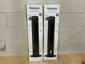 lot 443 image: LOT OF 2 Holmes 29� Manual Tower Fan with CleanBreeze Removable Grill, 3 Speeds, and 85° Oscillation, Black