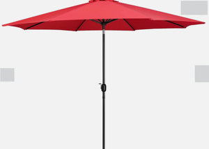 lot 172 image: 11FT Red Patio Umbrella with Tilt & Crank for Garden, Deck, Pool, Beach (Approx)