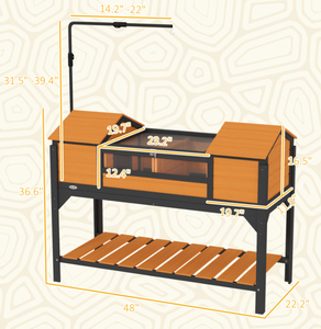 lot 177 image: PawHut Tortoise Enclosure Tortoise House with Adjustable Lamp Holder Storage Shelf, Dual Main Houses, Openable Lid, Yellow (Missing Hardware)