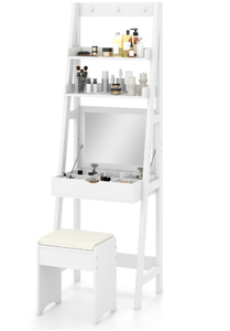 lot 179 image: Costway White Vanity Desk Set with Mirror and Hooks