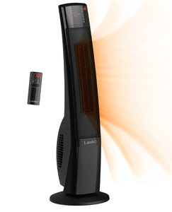 lot 186 image: Lasko 32 Digital Ceramic Tower Heater with Remote (black, model CT30796)