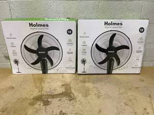 lot 460 image: LOT OF 2 Holmes 18 Digital Oscillating 3 Speed Stand Fans with Remote Control Black