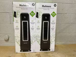 lot 462 image: LOT OF 2 Holmes 30� ExtremeBreeze High Velocity Tower Fans with Programmable Thermostat and 3 Speeds, Black