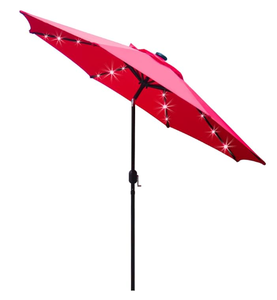 lot 174 image: Sunnyglade 9 Solar LED Lighted Patio Umbrella with 8 RibsTilt Adjustment and Crank Lift System (Red, Ribs Are Slightly Bent)