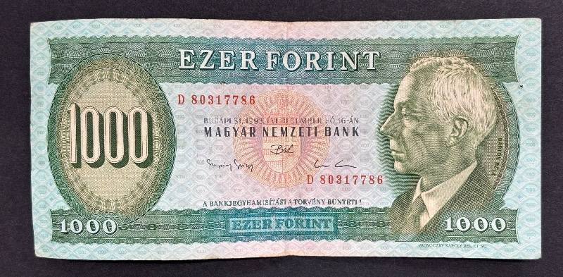 lot 216 image: Magyar Nemzeti Bank 1000 Forint Banknote - 1993-12-16 (D 80317786)