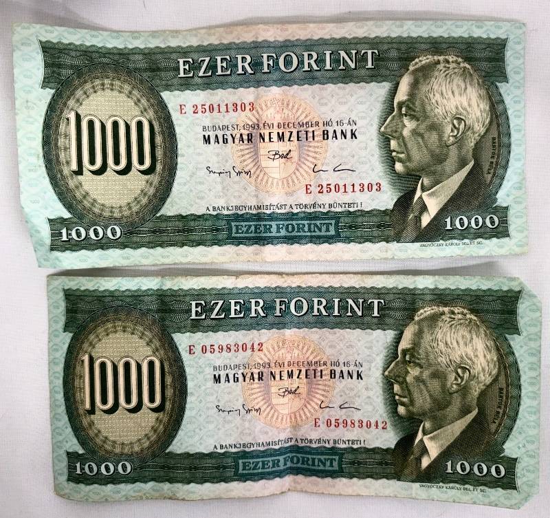lot 222 image: Hungarian 1000 Forint Banknote (Lot of 2)