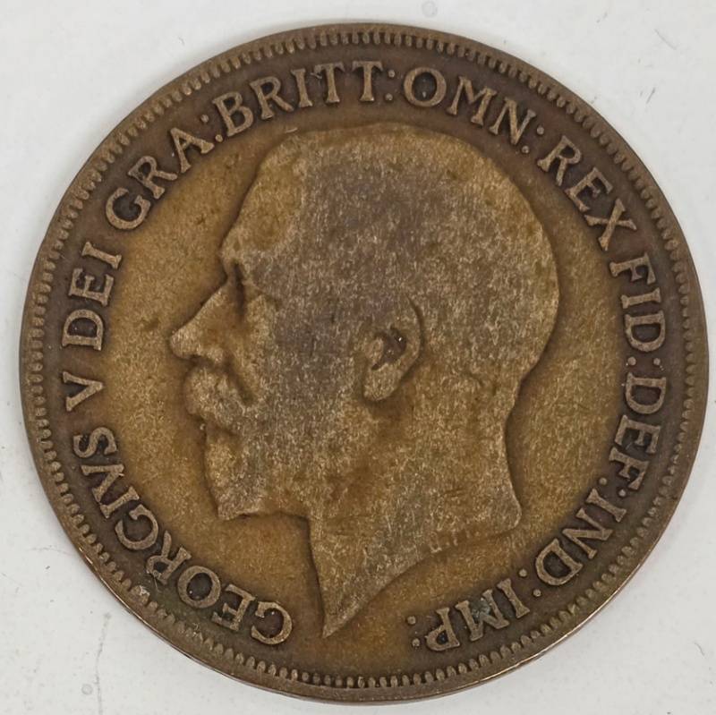 lot 263CH image: George V 1913 One Penny Coin - UK Bronze, Britannia Reverse