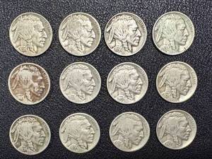 lot 4KC image: Buffalo Nickels 12-Coin Lot - Dates include 1927, 1928, 1936, 1937