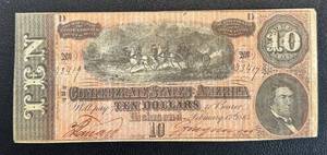 lot 8AG image: Antique Confederate States of America 10 Dollar Note Series 10 Dated 2171864 - Serial #43419