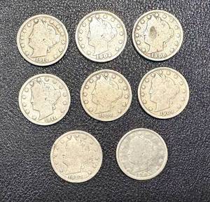lot 11LB image: Liberty Head Nickel (V Nickel) - Circulated - 1901-1912 (Lot of 8)