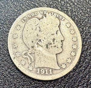 lot 12RJ image: Barber Quarter 1911 - U.S. 25c Silver Coin