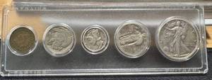 lot 15RB image: Walking Liberty Half - Standing Liberty Quarter - Mercury Dime - Buffalo Nickel - Lincoln Cent