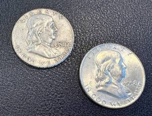 lot 17KC image: 1958 Benjamin Franklin Silver Half Dollars - 2 Coins