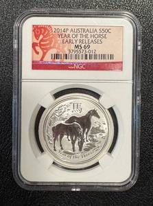lot 18AC image: 2014 Australia 50c Year of the Horse MS69 Early Releases NGC Slab
