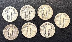 lot 19KC image: Walking Liberty Quarters - 7 Coins - 1925, 1926, 1927 - Circulated