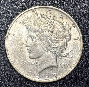 lot 19RB image: 1922-D Peace Dollar Coin - One Dollar Silver, Denver Mint
