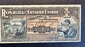 lot 24AG image: Banknote - 1 Mil Reis - Republica dos Estados Unidos do Brasil - Serial 26773