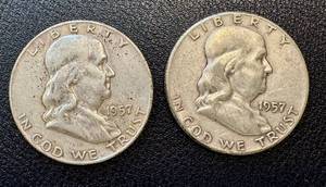 lot 24KC image: Two Franklin Half Dollar Coins 1953 & 1957