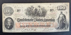 lot 25AG image: Confederate States of America 1862 $100 Note - Nov 3, 1862 - #42658
