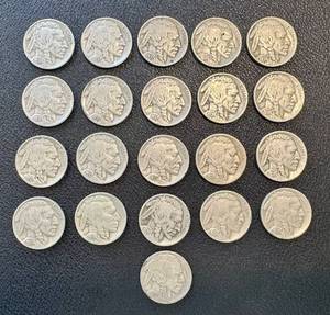 lot 25KC image: Buffalo Nickels - 21 Coins, Circulated, Varied Years