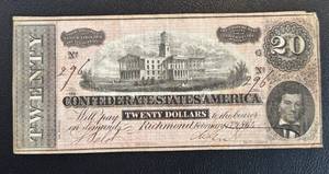 lot 26AG image: Confederate States of America Twenty Dollar Note - Dated 2171864 (No. 296)