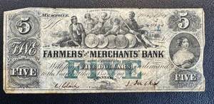 lot 27AG image: Farmers and Merchants Bank of Memphis Banknote - $5 May 1854 (Antique Tennessee)