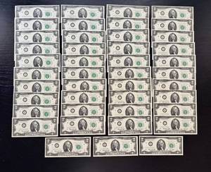 lot 27RB image: US Two-Dollar Bills - 43 Sequential Uncirculated Notes