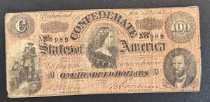lot 30AG image: Confederate States of America $100 Banknote - Richmond, Feb 17, 1864