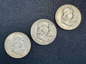 lot 32KC image: 1951 Ben Franklin Half Dollar - 3 Coins (S & D Mint Marks)