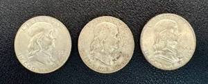 lot 34KC image: Benjamin Franklin Half Dollar Coins - 1953-D, 1954-S, 1955