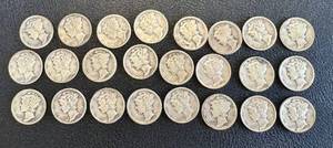 lot 36KC image: Mercury Dimes - 24 circulated coins, assorted dates