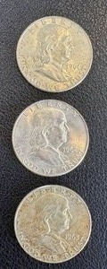 lot 37KC image: Benjamin Franklin Half Dollars - 1961, 1962, 1963 (Denver Mint, D)