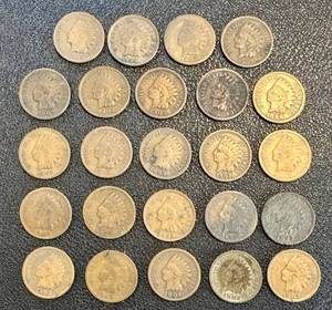 lot 49KC image: Indian Head Cent Coins - 24-Piece Lot (Lot of 24) - Mixed Dates, Circulated