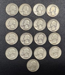 lot 51KC image: Washington Quarters 1934-1950 Set of 17 - Circulated, Sequential Dates