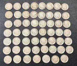 lot 53KC image: Buffalo Nickels - 55 Coins, Circulated, Dates Vary