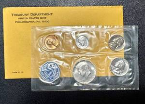 lot 55KC image: 1964 U.S. Mint Proof Set - 5-Coin, Sealed in Original Treasury Envelope (Philadelphia)