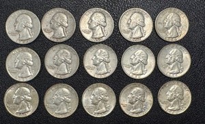 lot 58KC image: Washington Quarters 1950-1964 - 15 Coins Circulated