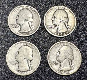lot 61KC image: 1934 Washington Quarters - 4 Coins