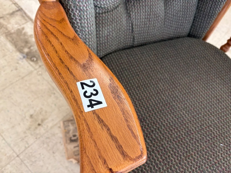 lot 234 image: Wooden rocking chair with cushions