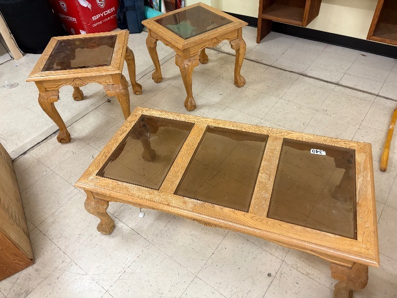 lot 349 image: End tables(2) and coffee table with glass inserts