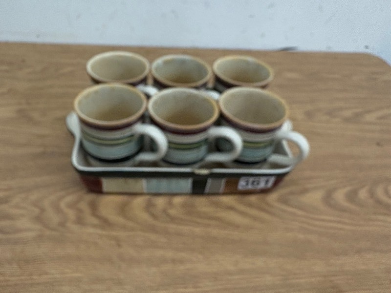 lot 363 image: Set of 6 coffee mugs with matching tray holder