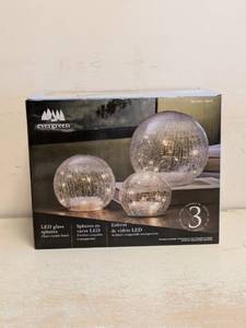 lot 70 image: NEW EVERGREEN LED GLASS SPHERES 3PK