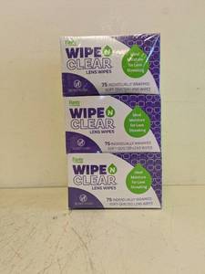 lot 120 image: (3) WIPE N CLEAR LENS WIPES 75 CT