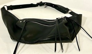 lot 138 image: Black Leather Waist Bag - Dual Zipper Compartments & Adjustable Crossbody Strap