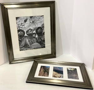 lot 145 image: Framed Photographs - 2-Piece Set Black & White War Photo & 3-Photo Landscape Collage