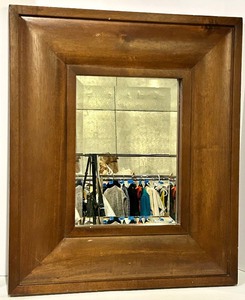 lot 146 image: Wood Frame Mirror with Beveled Inner Frame & Dark Brown Finish