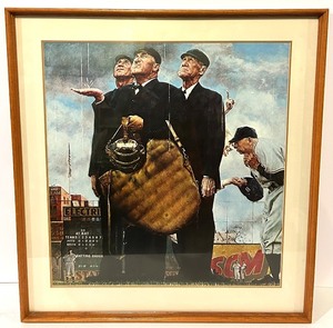 lot 149 image: Framed Vintage Baseball Painting - Three Umpires